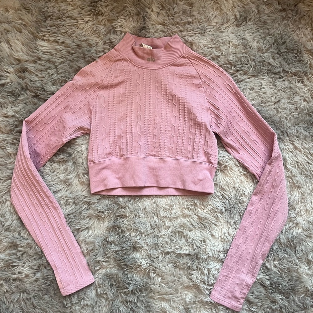 Alo Yoga seamless cable knit long sleeve top pink size medium